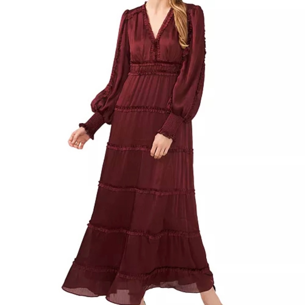CeCe Long Sleeve Plisse Ruffle Maxi Dress